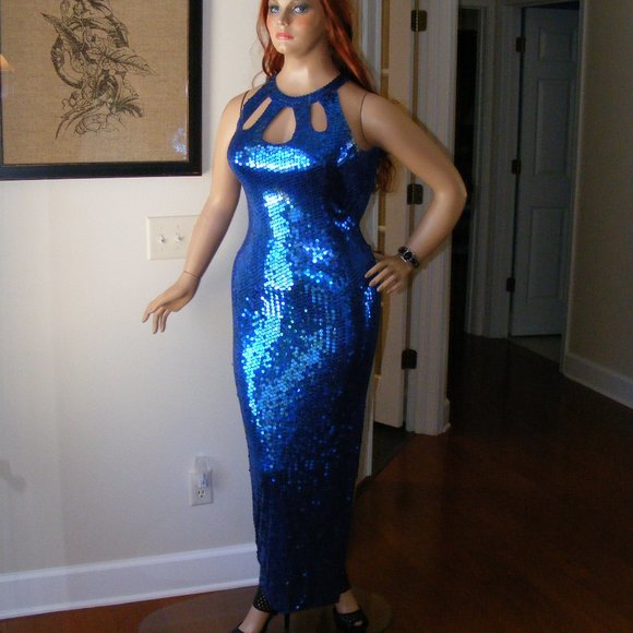 Vintage Blue Sequin Gown - Picture 2 of 8
